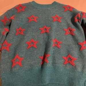 &MERCI BLUE WITH PINK HEARTS SWEATER PREPPY